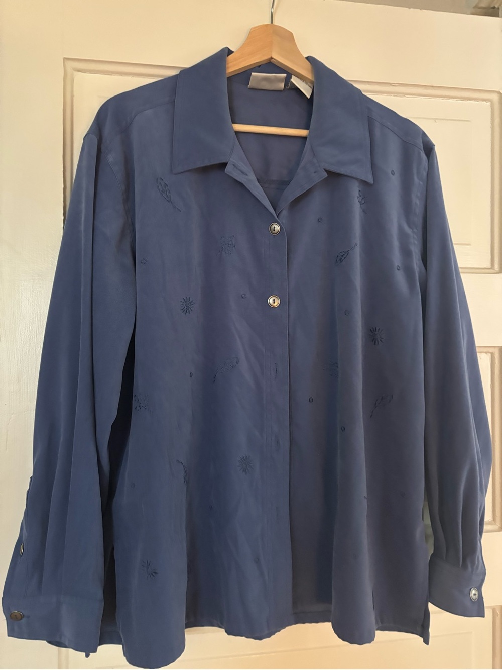 Women's Embroidered Button-Front Blouse in Blue